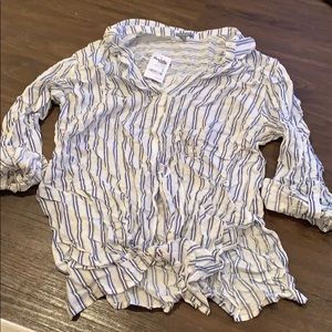 Striped tie-in-front blouse